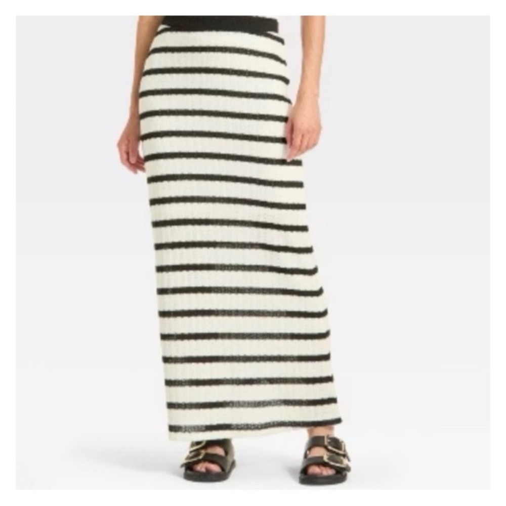 Universal Thread Knit Openwork Maxi Sweater Skirt - Black/White Stripe new‎  xl